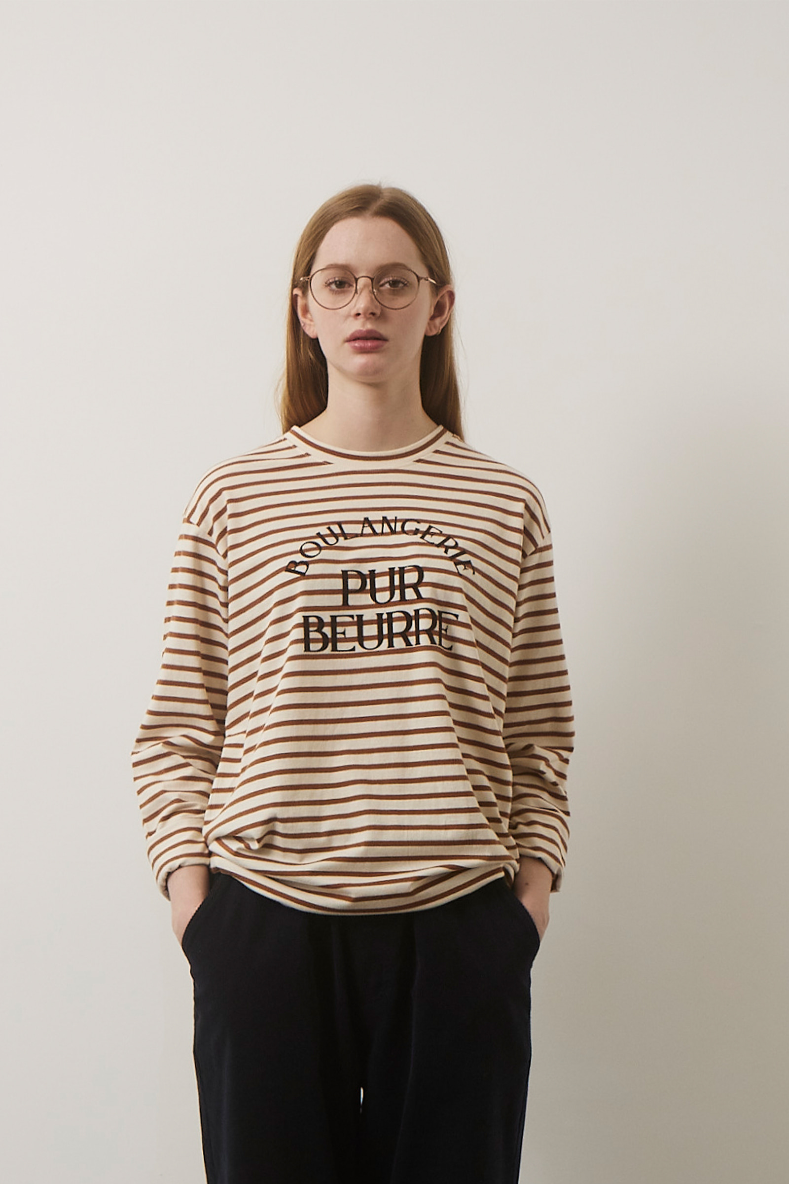 ep.4 Boulangerie Stripe Lettering T-shirts (Brown)